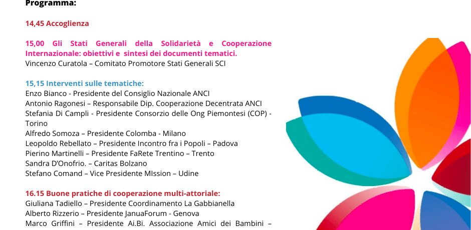6 dicembre La gabbianella partecipa agli stati generali della solidarietà e cooperazione internazionale